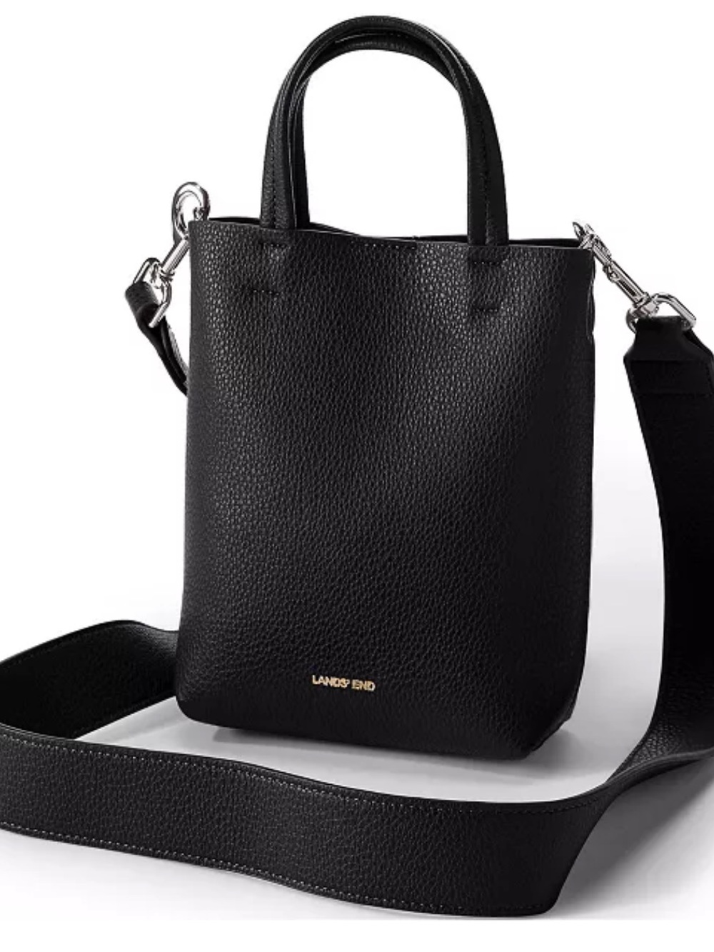 Lands’ End Black Faux Leather Crossbody Tote Bag Top Handle